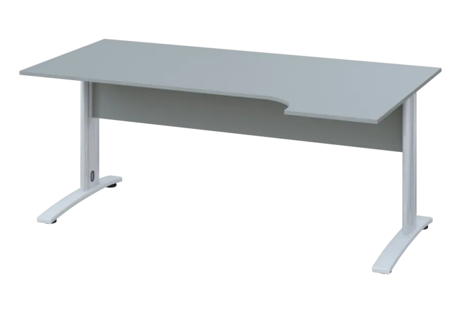 ERK 28 - 184 stůl kancelářský, rohový, pravý, kovová podnož bílá, deska 25 mm, široký 1800 mm, šedá